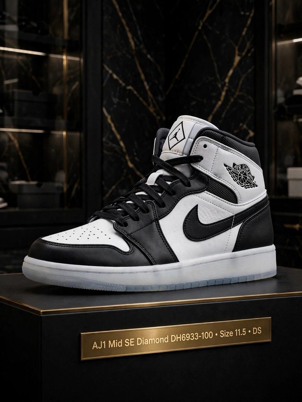 Size 11.5 - Jordan 1 Mid SE Diamond DH6933-100 White Black Panda Icy Sole